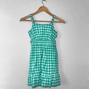 Cat & Jack Green Checkered Kids Dress M (8) Cut Out Detail